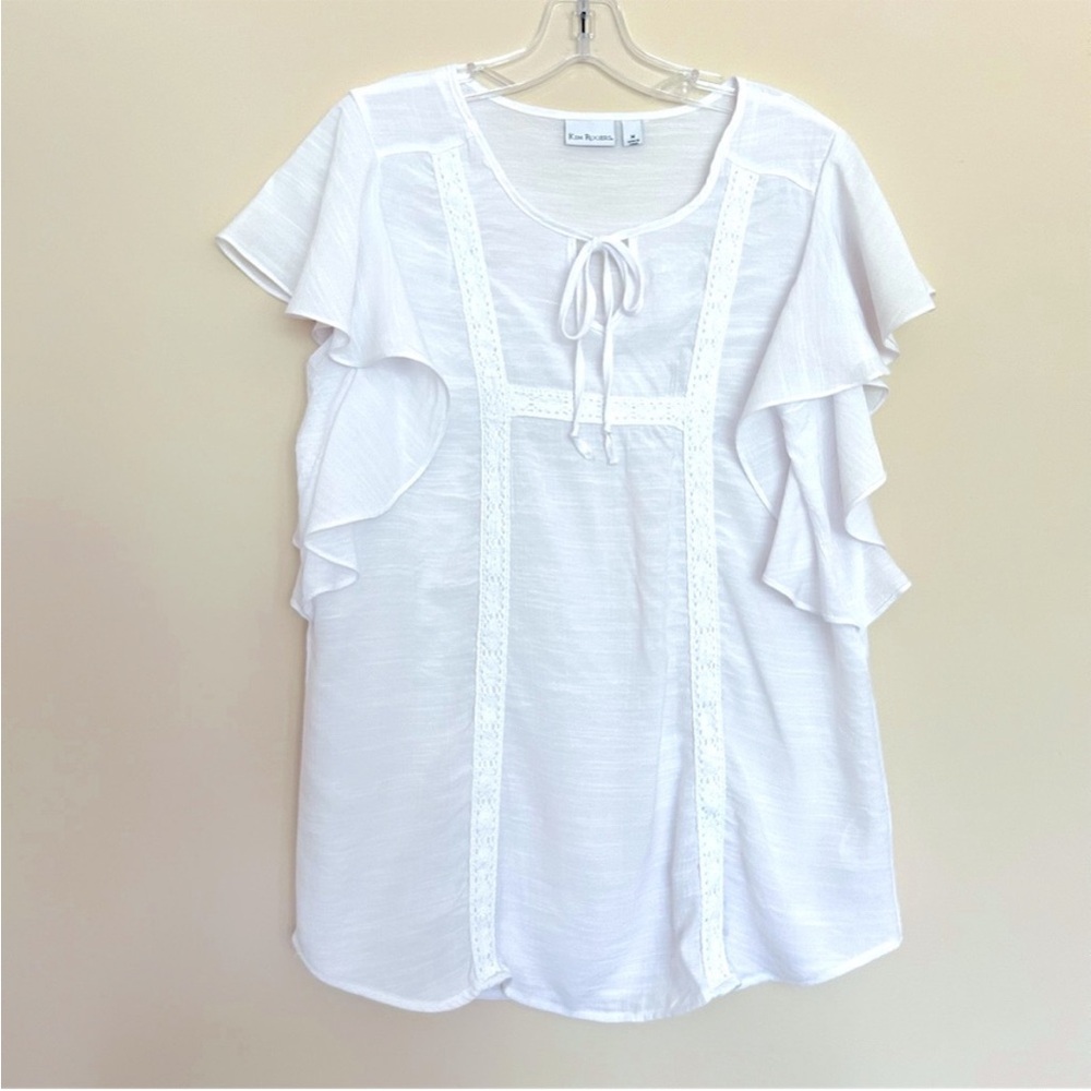 Kim Rogers Women’s White Ruffled Sleeve Tie Front Blouse